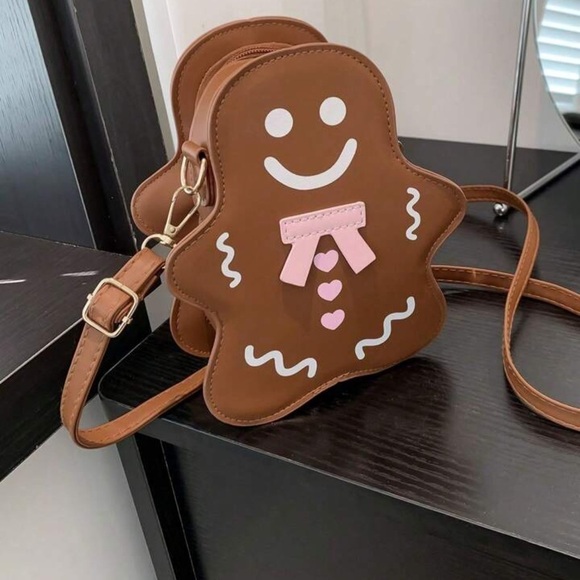 Gingerbread Man Brown Leather Crossbody Bag - Picture 1 of 11